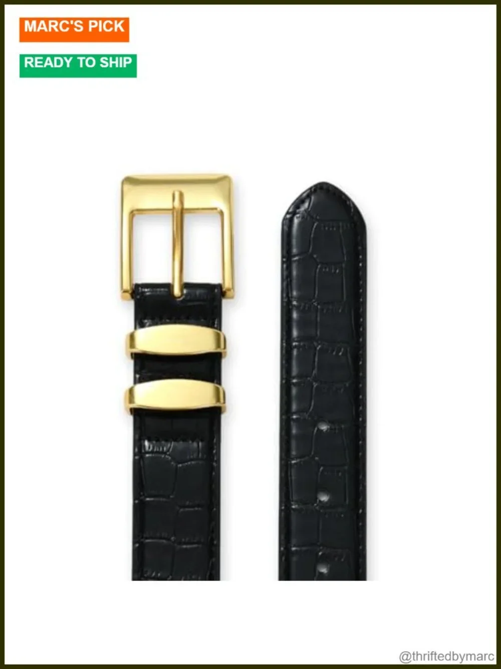 Synthetic Leather Crocodile Texture Belt with Gold Square Buckle